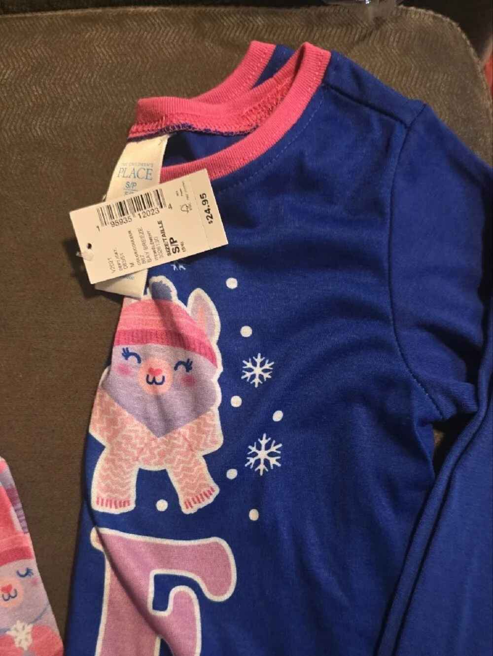 Childrens Place Blue and Pink Llama Pajama Set